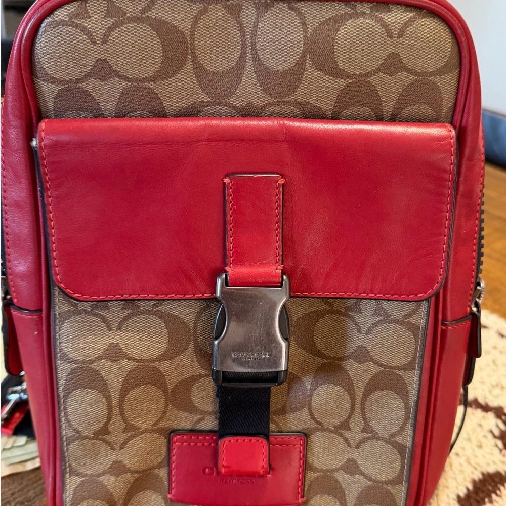 Coach Red and Tan Men's Messenger Bag